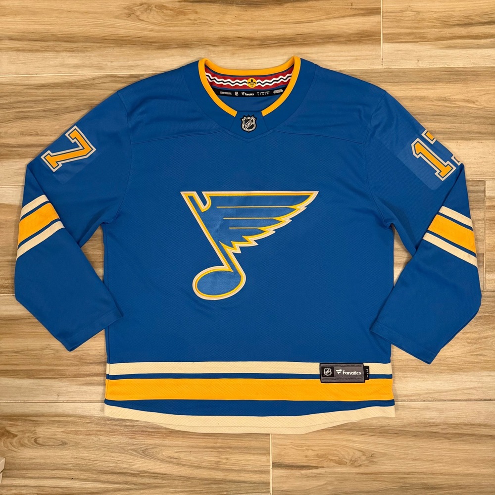 St Louis Blues Jaden Schwartz 17 Fanatics NHL Jersey Blue Mens Large 879M